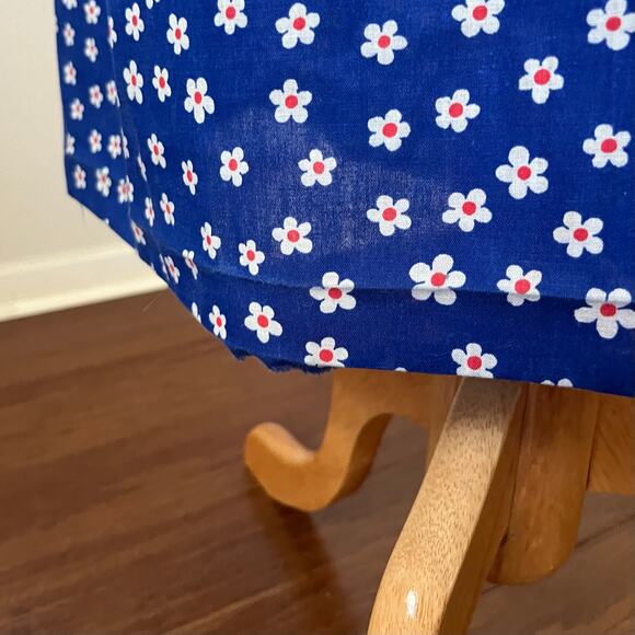 Vintage 70s Peasant Ric Rac Blue Red Maxi Dress Prairie‎ Ditsy // Size Medium - Picture 5 of 6